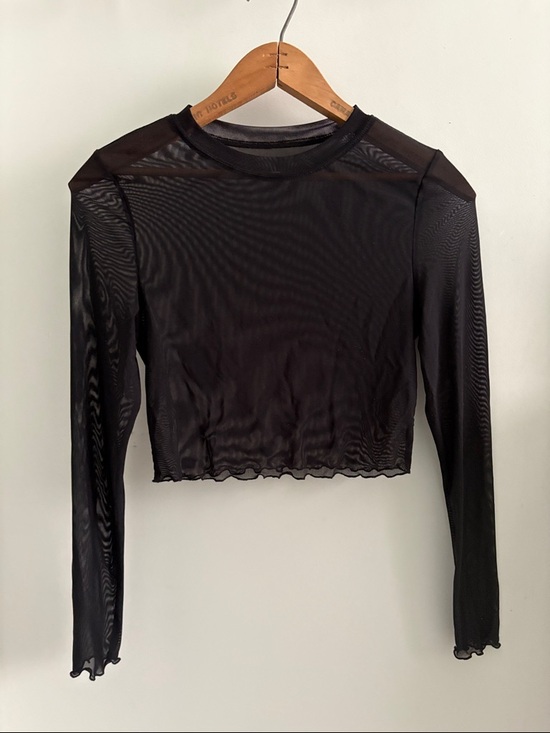 Tops - Y2K Black Sheer Long-Sleeve Crop Top US S